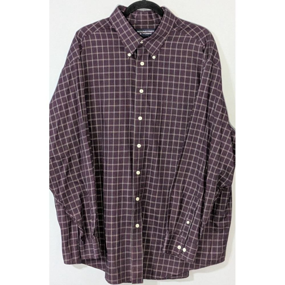 Roundtree & Yorke Maroon Classic Grid Plaid Shirt 2X Big Long Sleeve Button Down